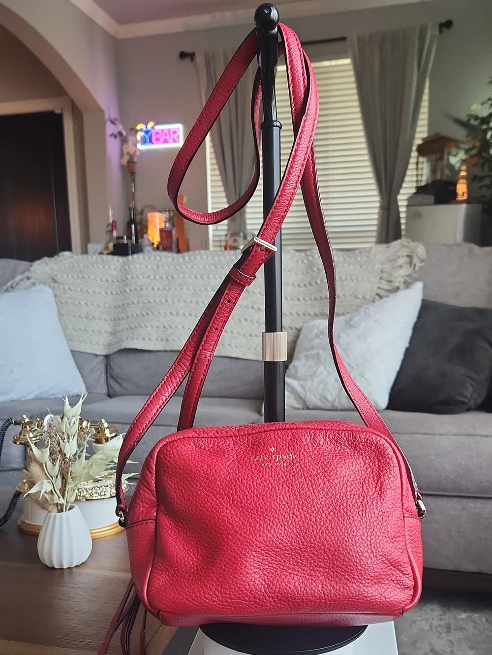Kate Spade Red Pebbled Leather Adjustable Crossbody